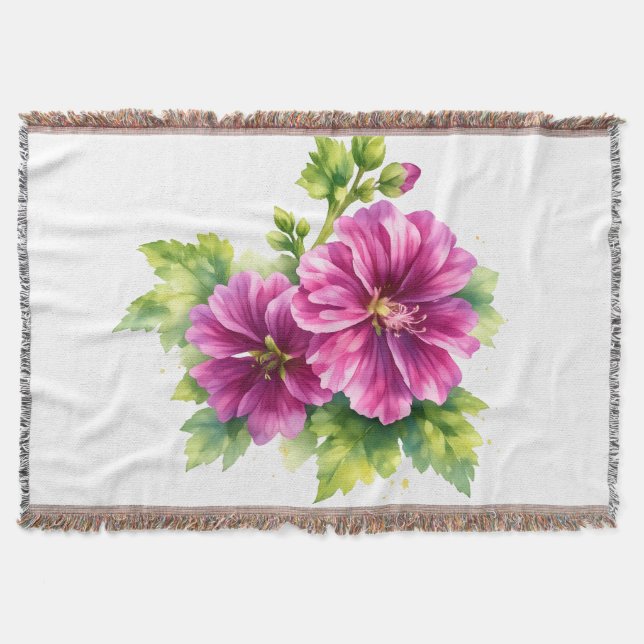 Cobertor Ilustração de Flor Aquarela Roxa (Frente)