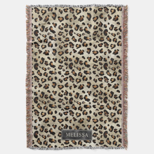 Cobertor Impressão de Animal Leopardo Com Folha Falsa Preta (Frente Vertical)