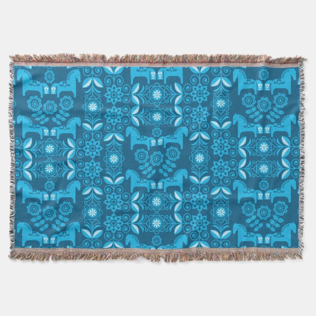 Cobertor Impressão de Cavalo Sueco Dala Azul (Frente)