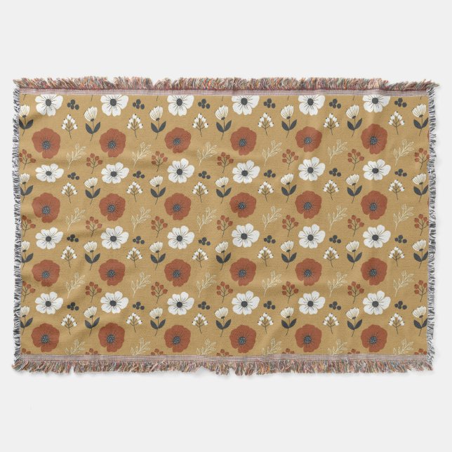 Cobertor Impressão de Flor Silvestre e Frutas Boho (Frente)