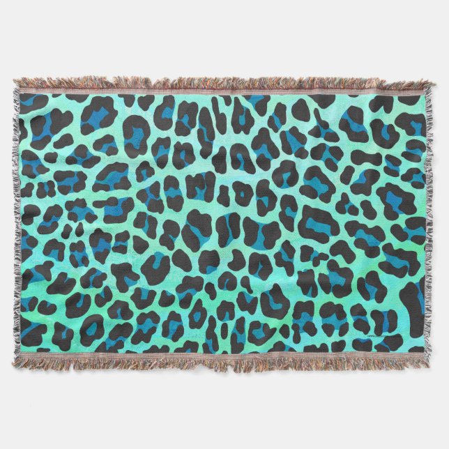 Cobertor Impressão de Leopardo Negro e Teal (Frente)