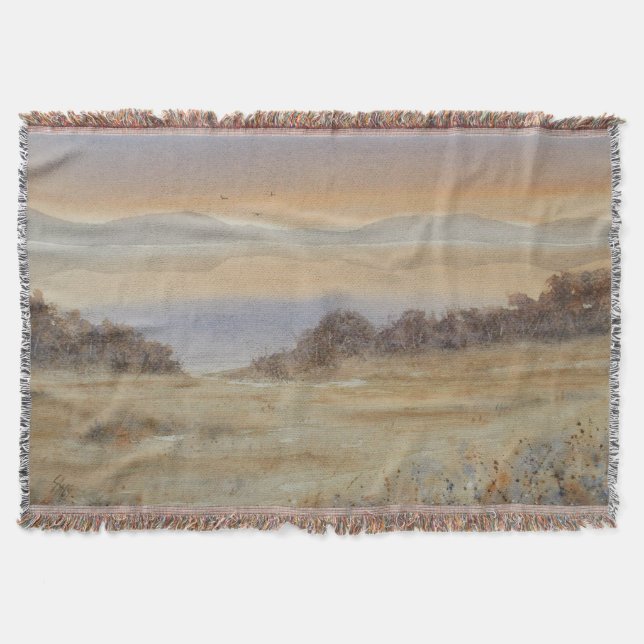 Cobertor Impressão de Paisagem de Aquarela do Lago Dusk (Frente)