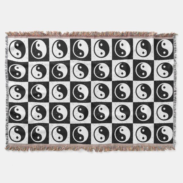 Cobertor Impressão do bloco Zen Yin-yang, branco preto, mar (Frente)