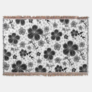 Cobertor Impressão Floral preto-e-branco