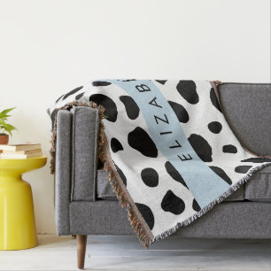 Cobertor Impressão, Pontos De Vaca, Preto E Branco, Seu Nom