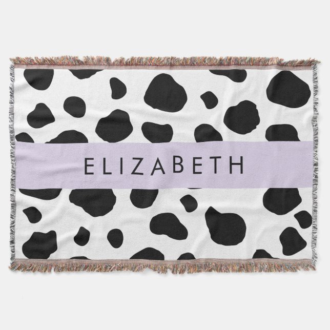Cobertor Impressão, Pontos De Vaca, Preto E Branco, Seu Nom (Frente)