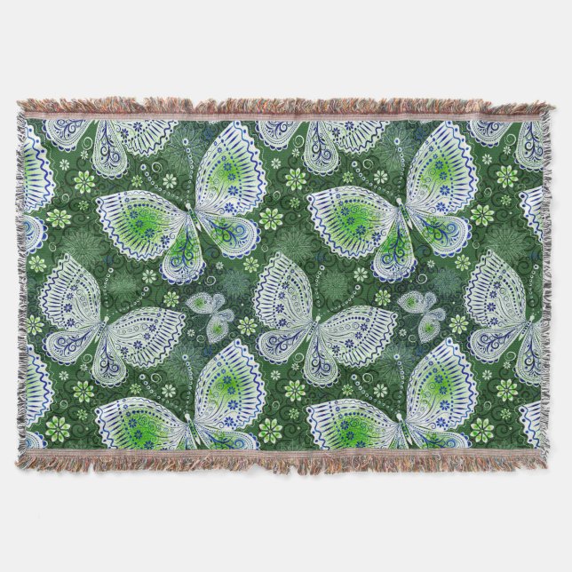 Cobertor Impressão Verde de Borboleta de Paisley (Frente)