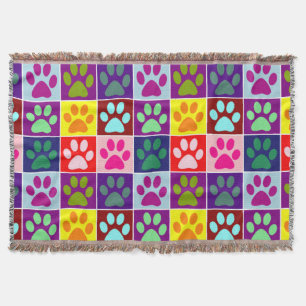 Cobertor Impressões de patas multicoloridas em quadrados mu