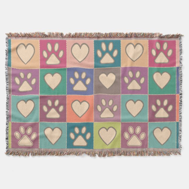 Cobertor Impressões e corações de pata de algodão (Frente)