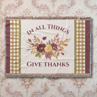 Cobertor In All Things Give Thanks Autumn Floral
