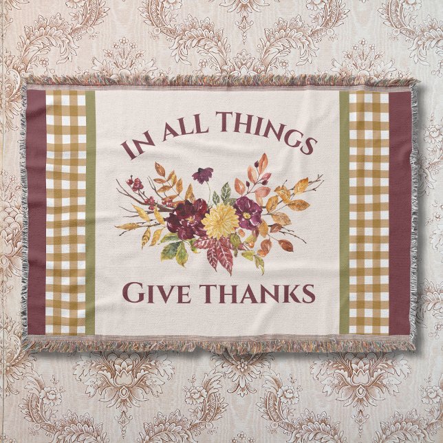 Cobertor In All Things Give Thanks Autumn Floral (Criador carregado)