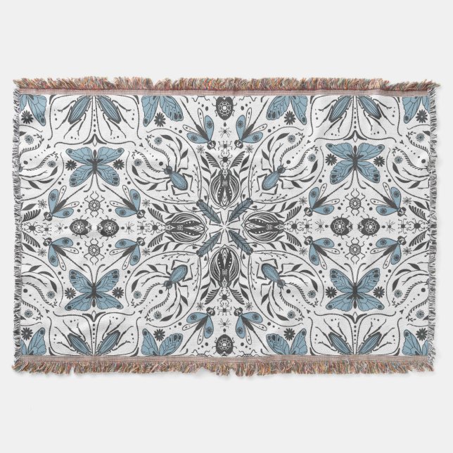 Cobertor Insetos, preto e azul (Frente)