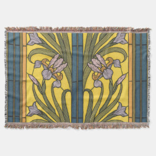 Cobertor Iris Flower Art Nouveau Vidro Estampado Azul Doura
