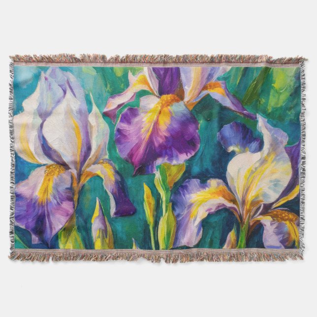 Cobertor Iris Pintura Botânica Floral (Frente)