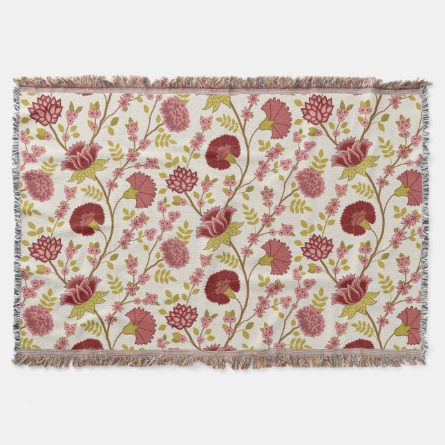 Cobertor Jacobean Floral Big Pattern Reds Pinks Dourado Cre (Frente)