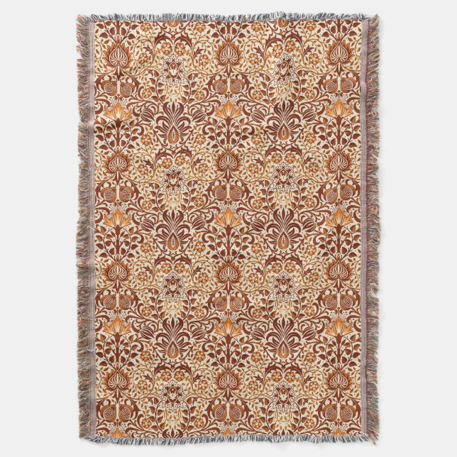 Cobertor Jacobean Floral Damask, Beige e Chocolate Brown (Frente Vertical)