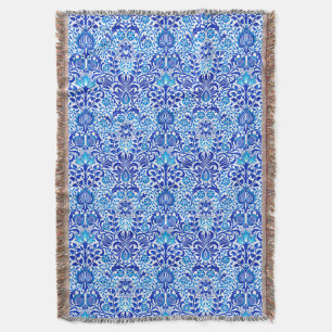 Cobertor Jacobean Floral Damask, Cobalt Azul e Branco