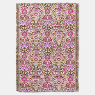 Cobertor Jacobean Floral Damask, Pink, Violet e Brown