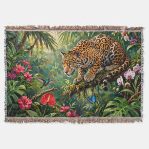 Cobertor Jaguar Floresta Tropical Beija-flores Borboletas F