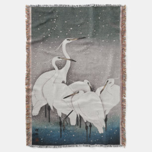 Cobertor Japonês Egrets Koson Cranes Winter Snow