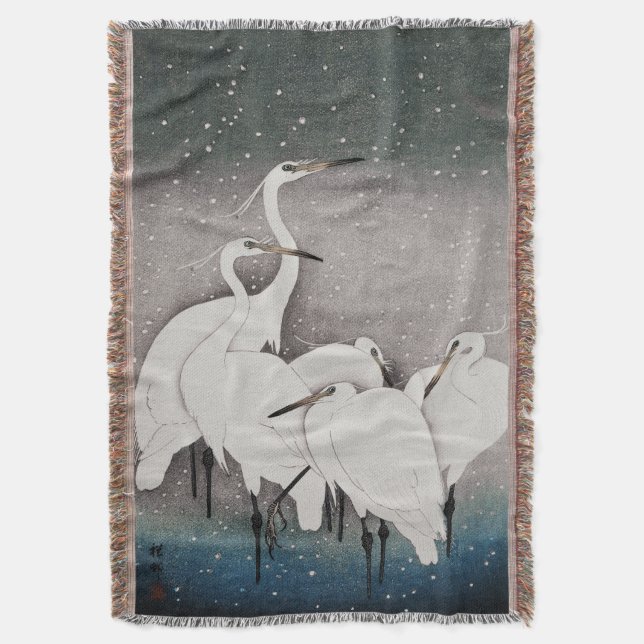 Cobertor Japonês Egrets Koson Cranes Winter Snow (Frente Vertical)