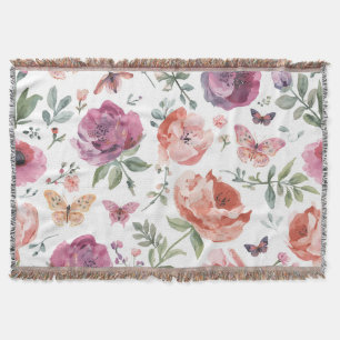 Cobertor Jardim Botânico de Borboletas Aquarela Floral