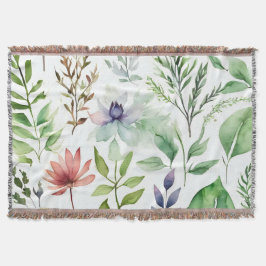 Cobertor Jardim Botânico Floral de Aquarela Branca