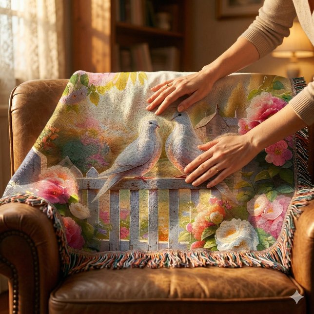 Cobertor Jardim da Casa de Pombas Brancas (White Doves Cottage Garden Throw Blanket )