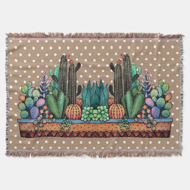 Cobertor Jardim De Cactus Caquetado Em Pote (Frente)