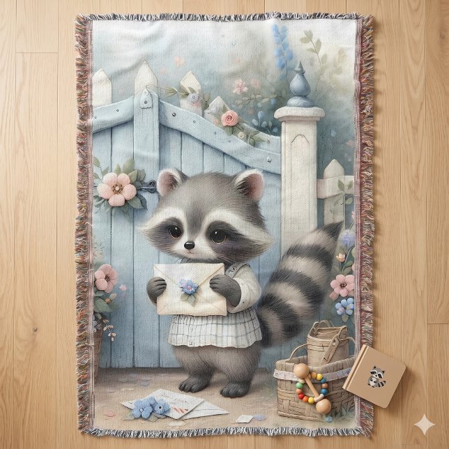 Cobertor Jardim de Cartas do Guaxinim Pastel (Pastel Raccoon Letter Garden Throw Blanket)