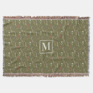 Cobertor Jardim de Flores Silvestres em Aquarela Verde Flor