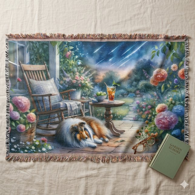 Cobertor Jardim Estrelado Varanda Abrigo Sheltie Sonho (Starlit Garden Porch Sheltie Dream Throw Blanket)