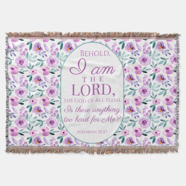 Cobertor Jeremiah 32:27 com fundo de flores roxas (Frente)