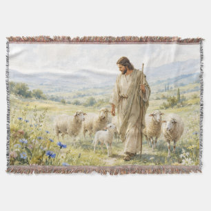 Cobertor Jesus Bom Pastor Aquarela de Flores Silvestres
