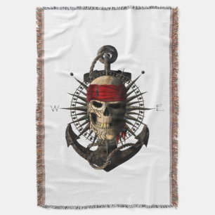 Cobertor Jolly Roger Pirate Skull Navegando em Âncora