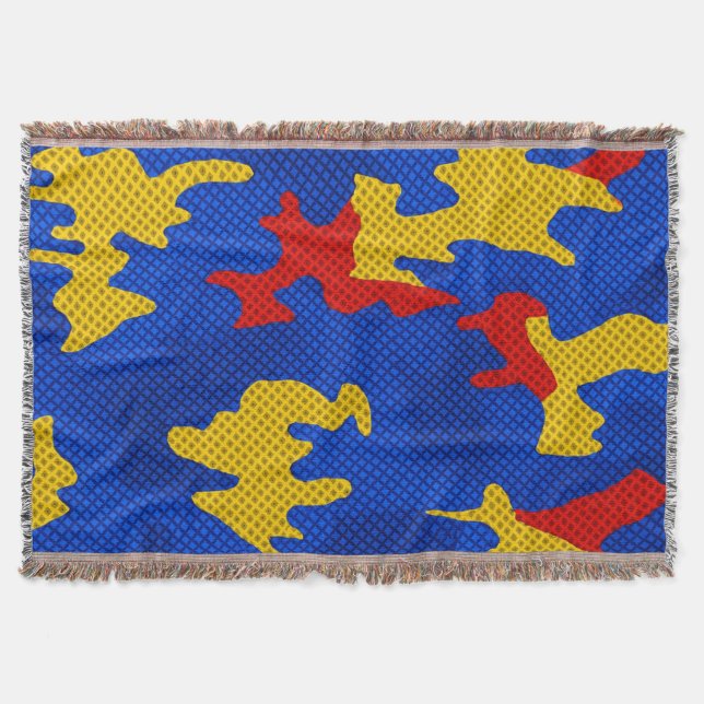 Cobertor Kansas Blue Red Yellow Vibrant Camo Pattern (Frente)