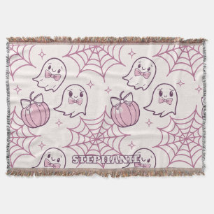 Cobertor Kawaii Rosa Halloween Fantasmas e Abóbora