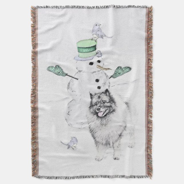 Cobertor Keeshond Christmas Snowman Pinting Art (Frente Vertical)