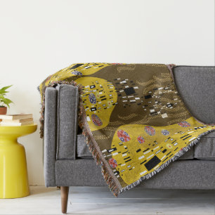 Cobertor Klimt Inspirou Dourada Arte Nouveau O Beijo