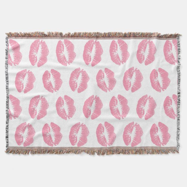 Cobertor Lábios Rosa, Padrão De Lábios, Batom Rosa, Beijo (Frente)
