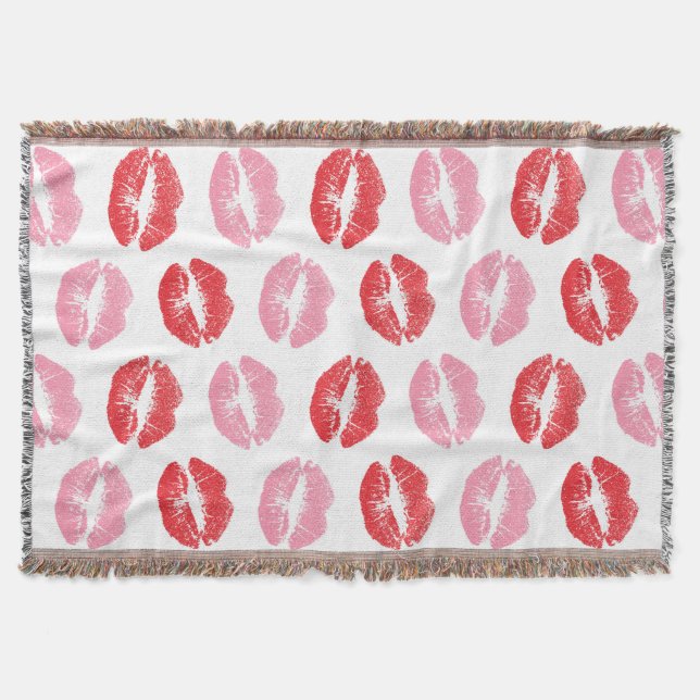 Cobertor Lábios Vermelhos e Rosa, Padrão De Lábios, Batom,  (Frente)