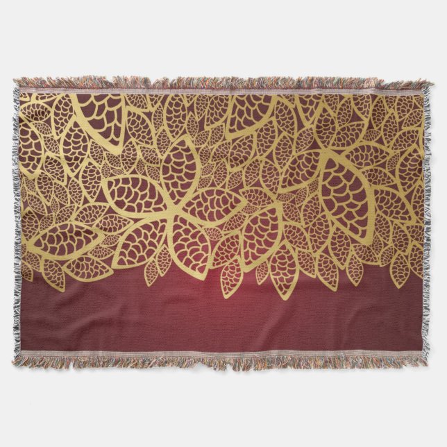 Cobertor Laço dourado da folha no fundo vermelho (Frente)