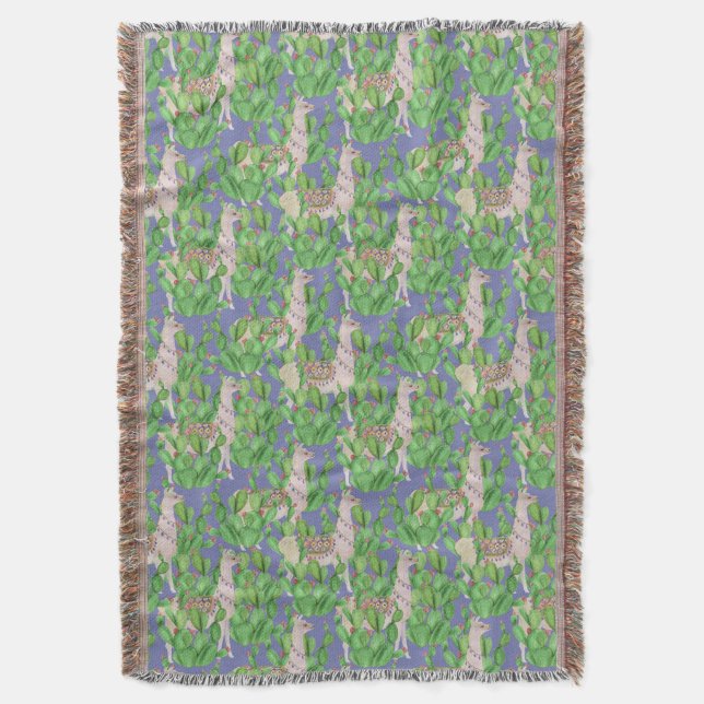 Cobertor Lama da aguarela & teste padrão de Catus (Frente Vertical)