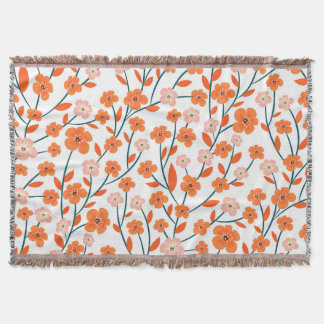 Cobertor Laranja Floral Pastel Branco Sem Costura