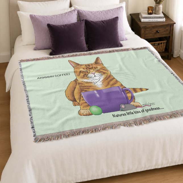 Cobertor Laranja Sonolento Gato Gengibre Café Verde Roxo (Criador carregado)