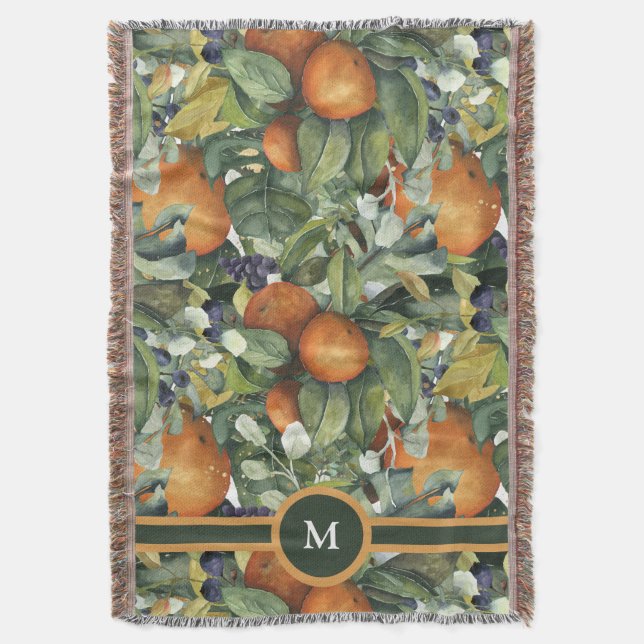 Cobertor Laranjas e Uvas Tropicais Tradicionais Monograma (Frente Vertical)