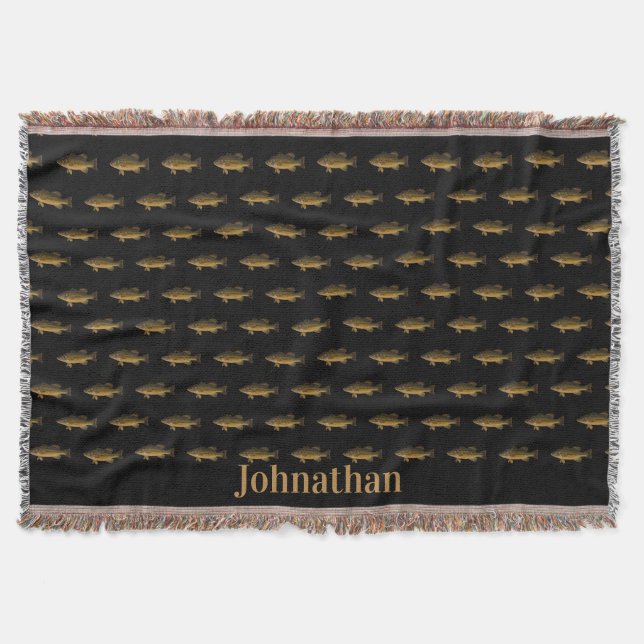 Cobertor Largemouth Bass Fish Pattern Black (Frente)