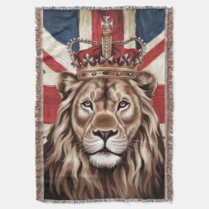 Cobertor Leão Vestindo uma bandeira britânica coroa
