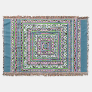 Cobertor Lenço étnico ornamental quadrado azul e verde