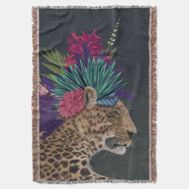 Cobertor Leopardo com cabeça tropical (Frente Vertical)